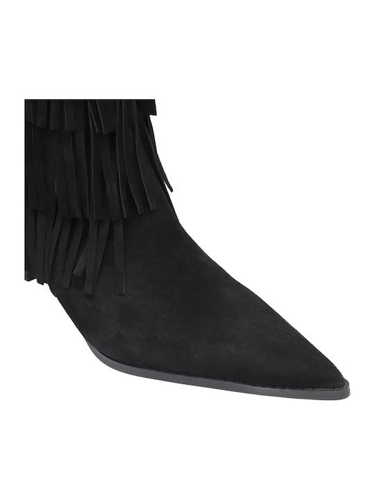 Suede Women's Ankle Boots with Mid Heel Black