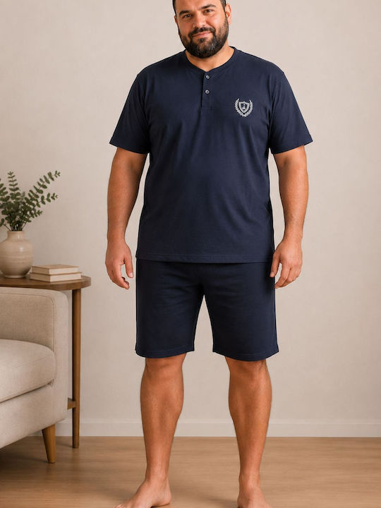 Rimoli Plus Size Summer Men's Cotton Pyjamas Dark Blue