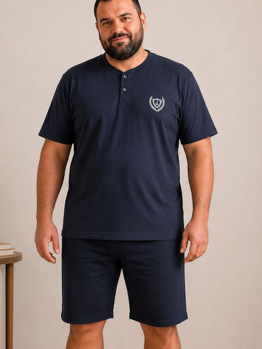 Rimoli Plus Size Summer Men's Cotton Pyjamas Dark Blue