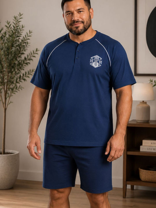 Rimoli Plus Size Summer Men's Cotton Pyjamas Blue