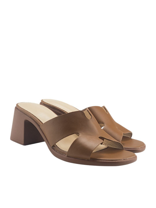 Mules With Heel In Brown Colour