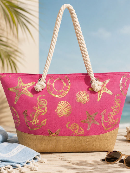 Strandtasche Aus Korbweide Mit Kulturtasche Rosa