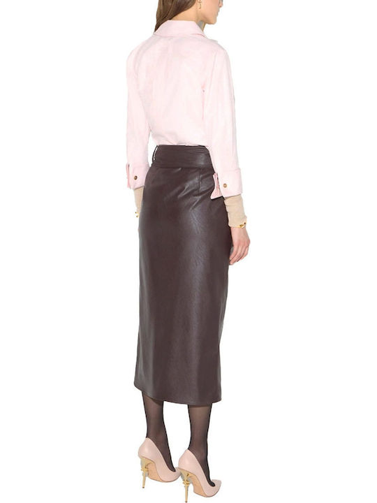 Leather Midi Skirt Dark Brown