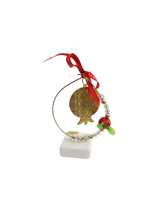 Kalliopi Silver Tabletop New Year's Lucky Charm Red Pomegranate Made of Stone 2027 5x13cm