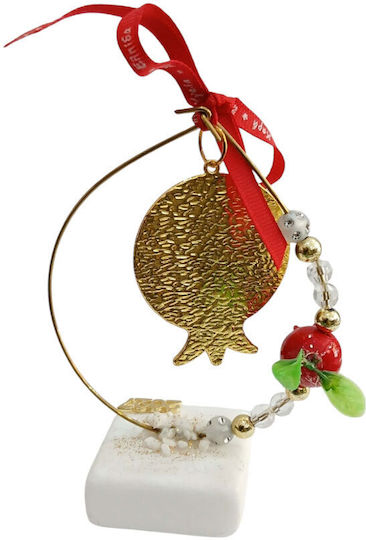 Kalliopi Silver Tabletop New Year's Lucky Charm Red Pomegranate Made of Stone 2027 5x13cm