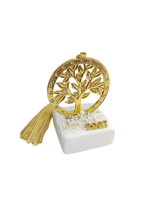 Kalliopi Silver Tabletop New Year's Lucky Charm Little Gold Tree Made of Stone 2027