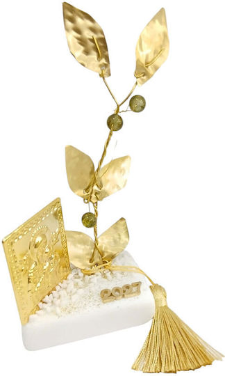 Kalliopi Silver Tabletop New Year's Lucky Charm Olive Branch Bronze Stone 2027 7x16cm