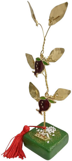 Kalliopi Silver Tabletop New Year's Lucky Charm Green Pomegranate Made of Stone 2027 5x5cm