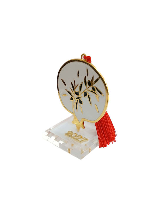 Kalliopi Silver Tabletop New Year's Lucky Charm Pomegranate White Made of Plexiglass 2027 5x10cm