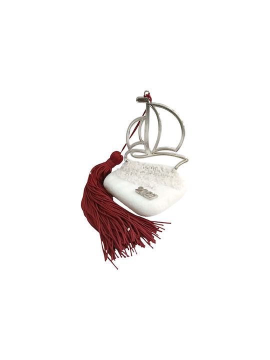Kalliopi Silver Tabletop New Year's Lucky Charm Silver Boat Made of Stone 2027 12cm