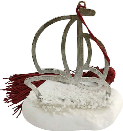 Kalliopi Silver Tabletop New Year's Lucky Charm Silver Boat Made of Stone 2027 12cm