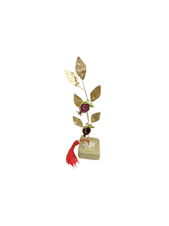 Kalliopi Silver Tabletop New Year's Lucky Charm Green Pomegranate Stone 2027 5x5cm