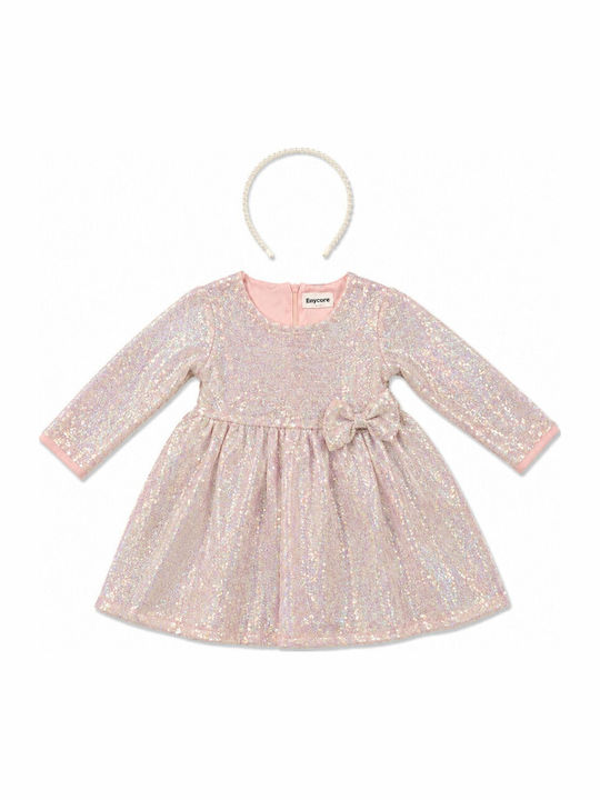 Mädchenkleid Langärmelig mit Pailletten Set aus 2 mit Zubehör Rosa