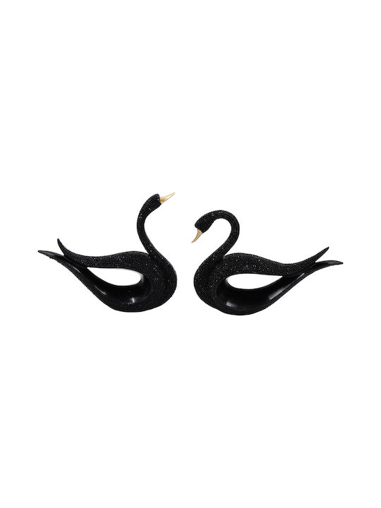 Decorative Polyresin Glitter Pieces 2 18x5.5x15 19x5.5x13 Black Swans