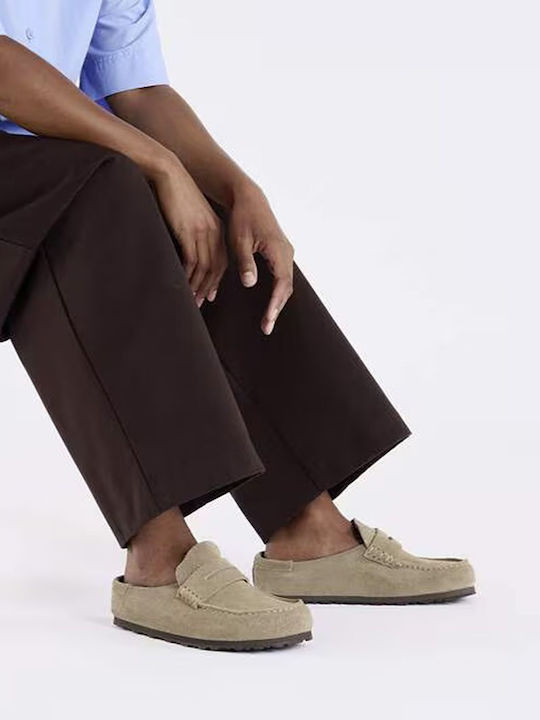 Heel Enclosed Leather Winter Men's Slippers Beige