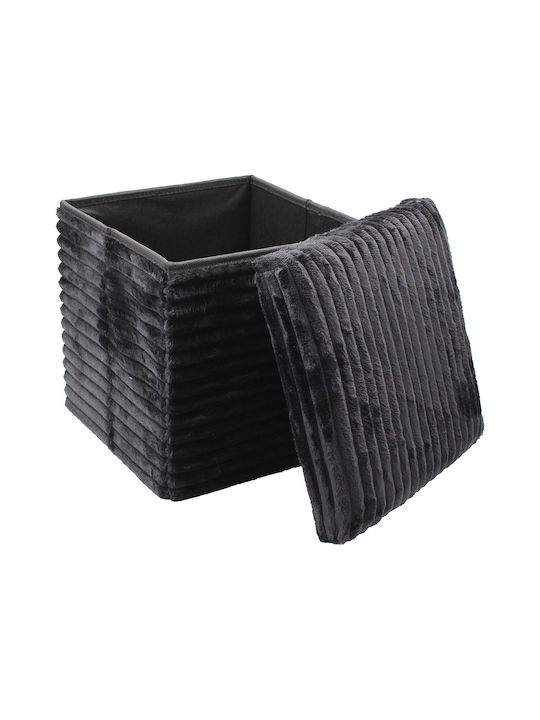 Living Room Stools Collapsible With Storage Space Upholstered In Black Fabric 30x30x30cm