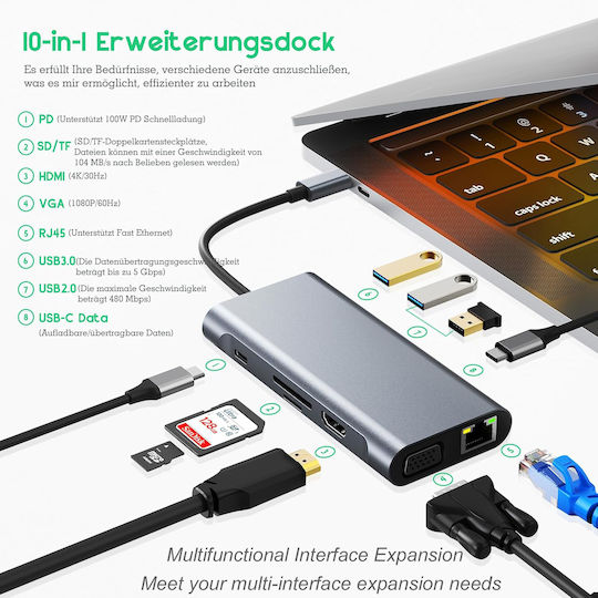 Dahua USB-C Docking Station with HDMI 4K PD Ethernet Grey (da11in1)