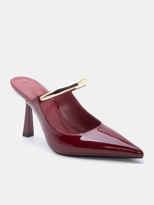 Patent Leather Mules With High Heel In Burgundy Colour