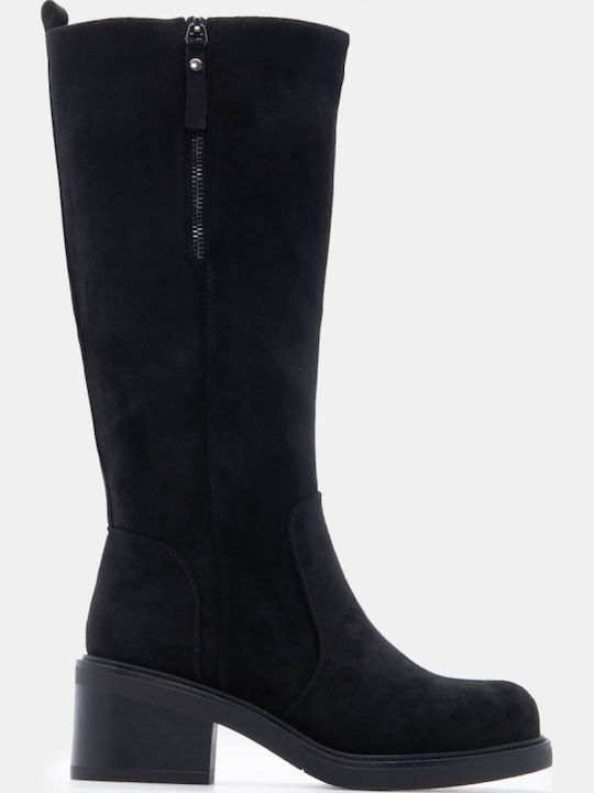Wildleder Damenstiefel mit mittlerem Absatz Schwarz