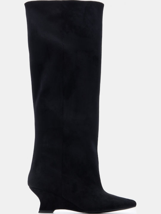 Suede Women's Boots with Mid Heel Black