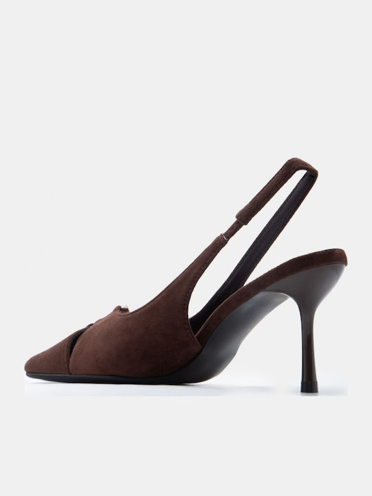 Spitze Zehe Pumps mit Hohem Braun Absatz