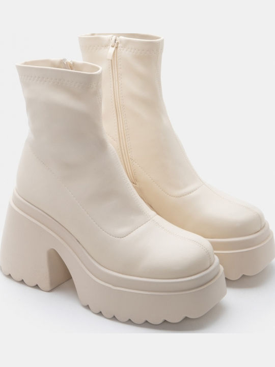 Suede Women's Ankle Boots Beige