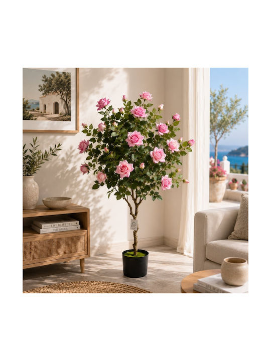 Künstlicher Rosenzweig in Rosa mit Topf 135cm 88326-2