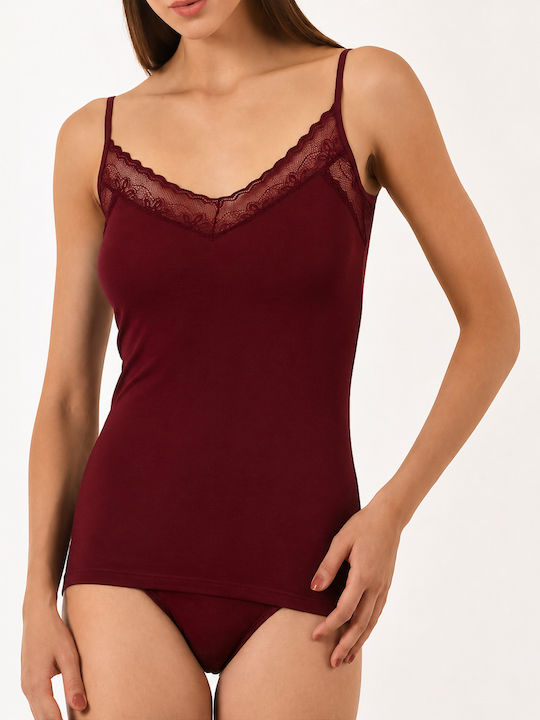 Burgundy Women's T-Shirt with Spaghetti Strap