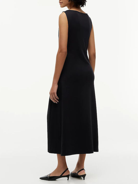Sommer Midi Damenkleid Ärmellos Schwarz