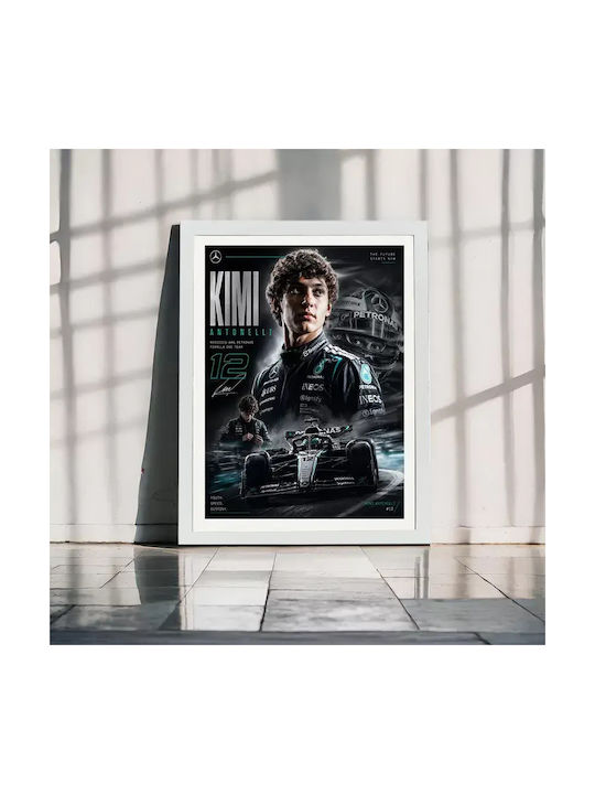Poster Formula1 Kimi Antonelli F074 50cm X 70cm Λευκή Ξύλινη Κορνίζα-71709pd158803f55310