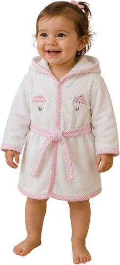 Elma Cocuk Kids Bathrobe White-Pink with Hood