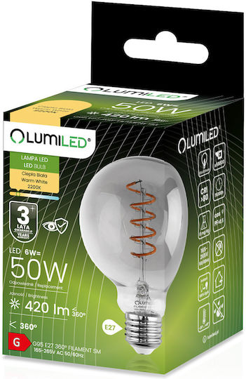 3x LED Glühbirnen E27 Sphäre G95 6w = 50w Dekorative Beleuchtung 360°
