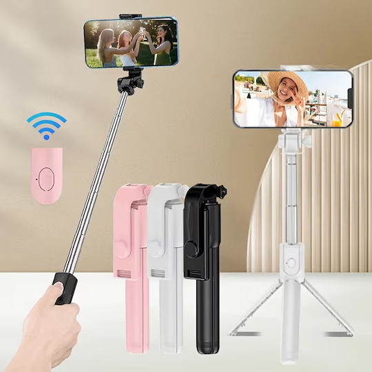 Selfie Stick Telescopic 3 1 Tripod Telecomandă Bluetooth Rotație 360° Alb