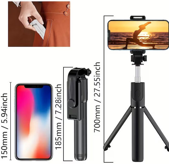Selfie Stick Telescopic 3 1 Tripod Telecomandă Bluetooth Rotație 360° Alb