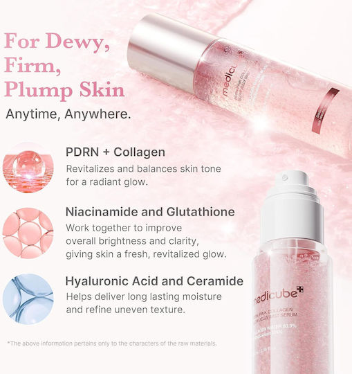 Medicube PDRN Pink Collagen Glow Moisturizing Face Serum with Niacinamide & Hyaluronic Acid for Detoxifying & Brightening 100ml
