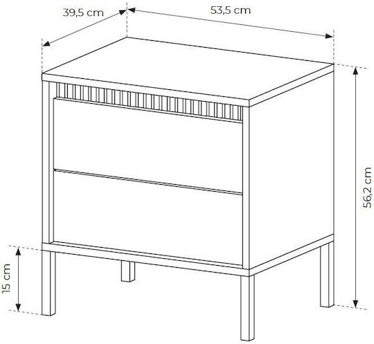 Нощно Шкафче Дървено с Метални Крака Сиво 53.5x56.2x39.5cm