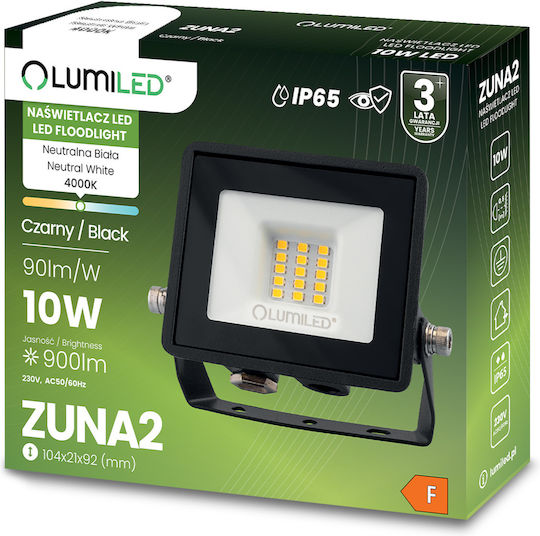 LED Flutlichter Zuna2 10W 900lm 4000K Ip65 Schwarzes phosphorisiertes
