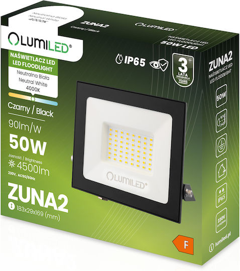 LED Flood Light Zuna2 50W 4500lm 4000K IP65 Black Phosphorized