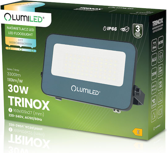 Proiector LED Trinox 30W 3300lm CCT IP66 Gri Lumiled