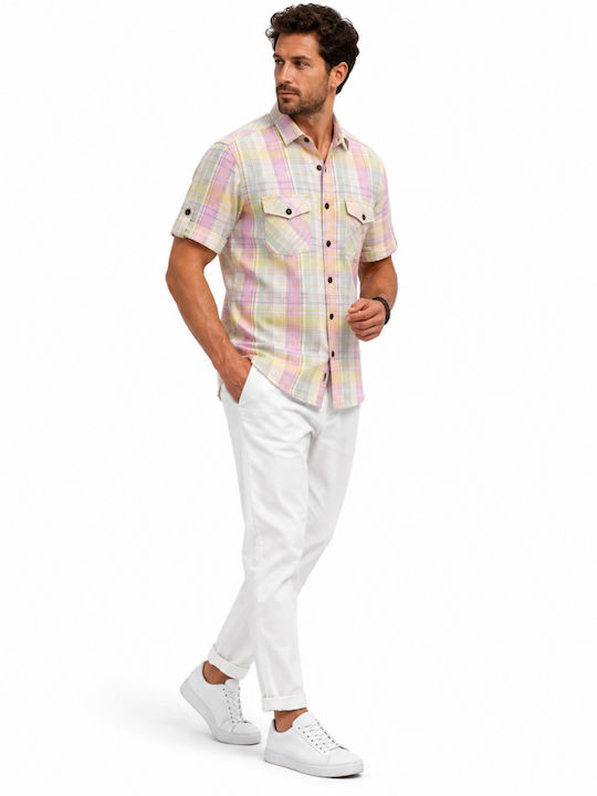 Short Sleeve Checked Beige Shirt