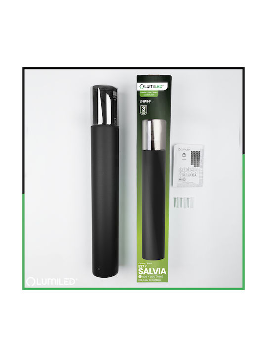 Lampa De Grădină Stâlp Pentru Exterior Bec E27 Negru Sticlă Ip54 60 Cm Salvia Lumiled