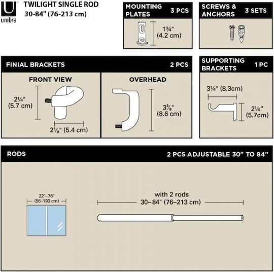 Umbra Bara metalică pentru perdele simplă 76 cm neagră