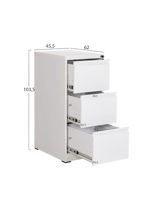 Büroaufbewahrungsschublade Metall Sider Weiß 45,5x62x103,5cm