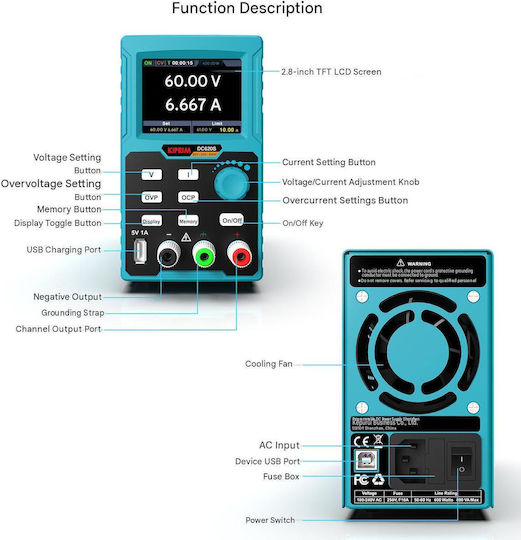 Kiprim Dc620s Programmable Laboratory Power Supply Adjustable Dc Source 0-60v 0-20a Max 400w Usb Interface Usb Stick Software Included Digital Display Ovp Ocp Protection Workshop Testing Electronics Black