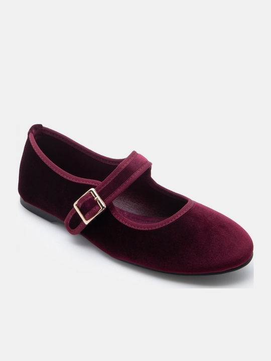 Damen Ballerinas Mit Riemen in Burgundisch Farbe