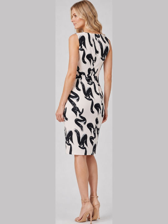 Rochie de vară Midi Fără mâneci Wrap-Around Ecru Imprimeu