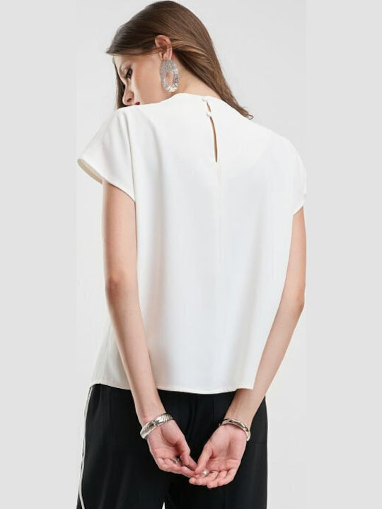 Damen Bluse Kurzärmelig Drapierung Ecru