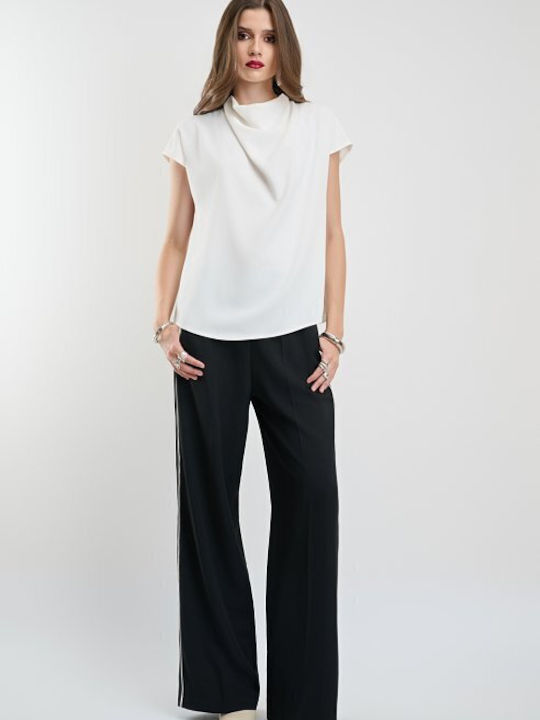 Damen Bluse Kurzärmelig Drapierung Ecru