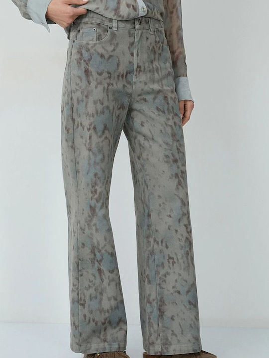High Rise Women's Jean Pants in Wide Leg Style Grey