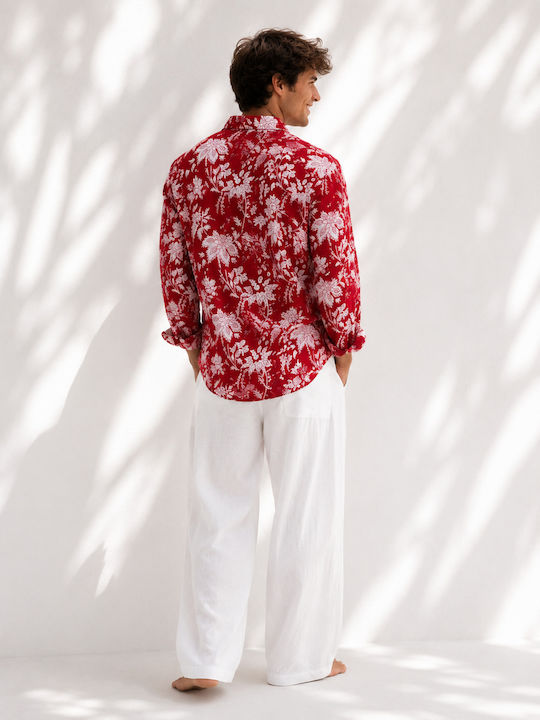 Long Sleeve Shirt In Regular Fit Floral Red/White